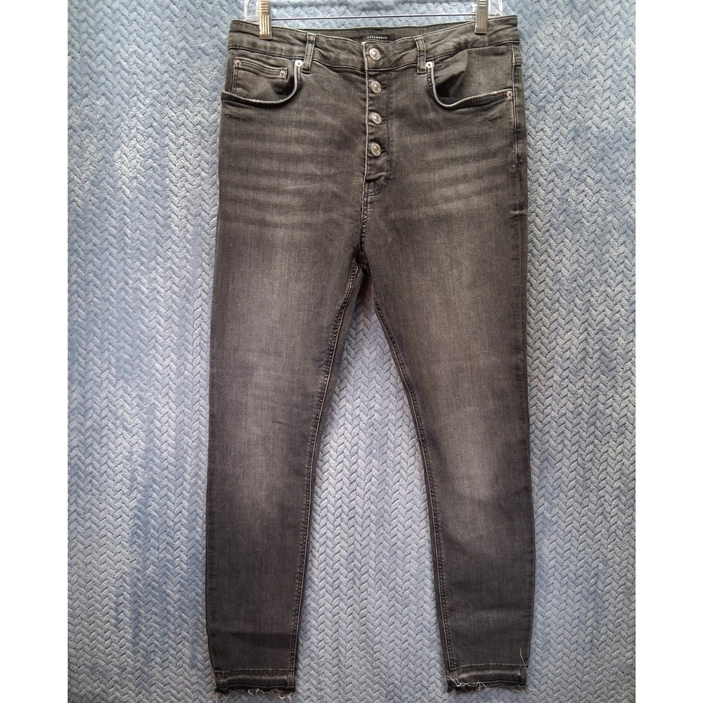 Zara Woman Premium Denim Faded Black Skinny Jeans High Rise Button Fly Size 12